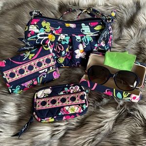 New Vera Bradley discontinued pattern bag, wallet wristlet, and sunglasses set
